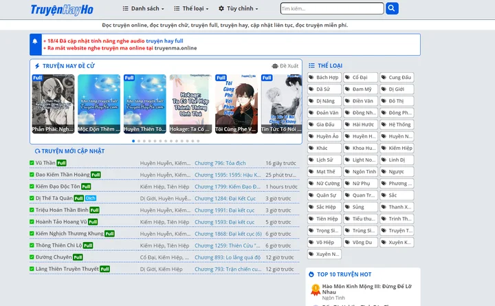 Review website đọc truyện miễn ph&iacute;: Truyện Hay Ho - Thỏa sức giải tr&iacute; với kho t&agrave;ng truyện khổng lồ