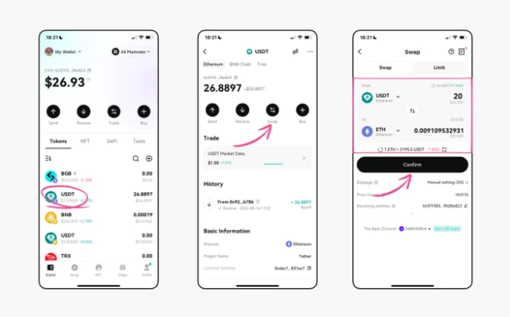 C&aacute;ch ho&aacute;n đổi chuỗi ch&eacute;o (cross-chain swap) trong v&iacute; Bitget